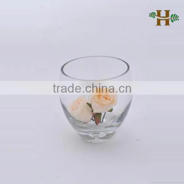 Handmade Flat Round Glass Bowl Vase With Bubble Bottom