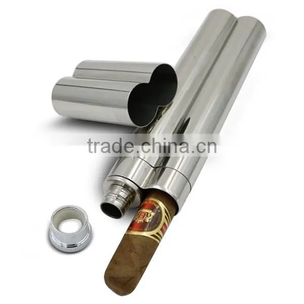 Stainless Steel Cigar Tubes Hip Flask 2 oz photo-2