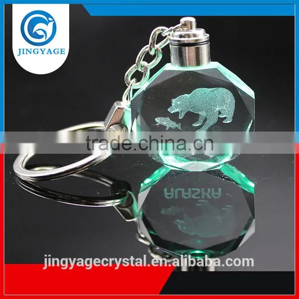 3D Laser Engraved Brown Bear Octagonal Crystal Led Key Chains Photo Led Crystal Key Chain photo-4
