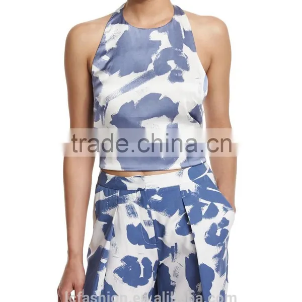 Blue and White Two Piece Blouse and Pants 2016 Ladies Elegant Clothing photo-4