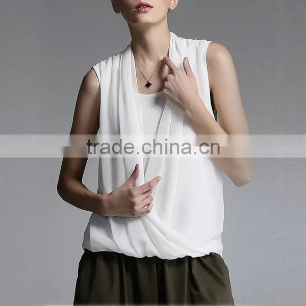 2016 Summer Clothing Directly Manufacturer Chiffon Sleeveless Latest Fashion Blouse Design photo-3