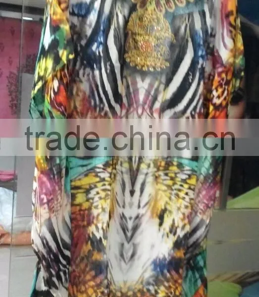 SILK CREPE Crystal Embellished Lace up Kaftan CAFTAN Tunic Poncho Blouse photo-4