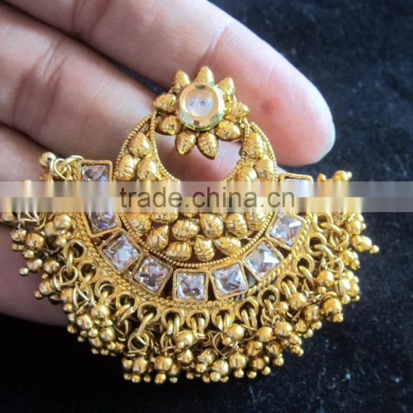 GOLD PLATED TEMPLE DESIGN BROAD Necklace RAMLEELA EARRING Set photo-3