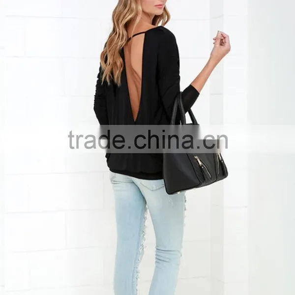 MGOO High Quality Stock Wholesale Sweater Designs for Ladies Backless Party Sweater Long Sleeve Casual Wear JR8556 photo-2