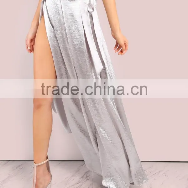 Runwaylover 5481 Europea Sexy Sliver Satin Long Maxi Skirt photo-2
