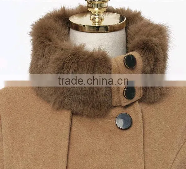 Women's Fashion Faux Fur Lapel Double-breasted Thick Wool Trench Coat Jacket photo-3