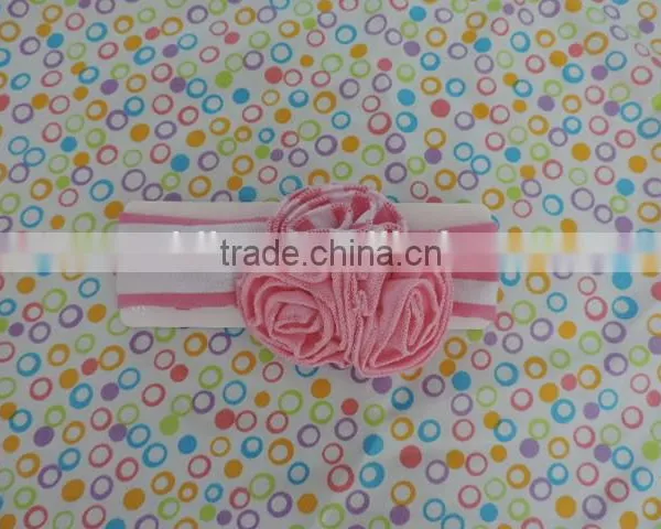 Mom&me Craft Flower Hairband 2016 Stripe Cotton Elastic Headband With Three Ruffle Flower Kids Hairwear Wholesale photo-2