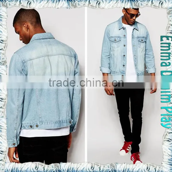 Fashionable Mens Trench Blue White Cotton Denim Long Sleeve Jacket photo-2
