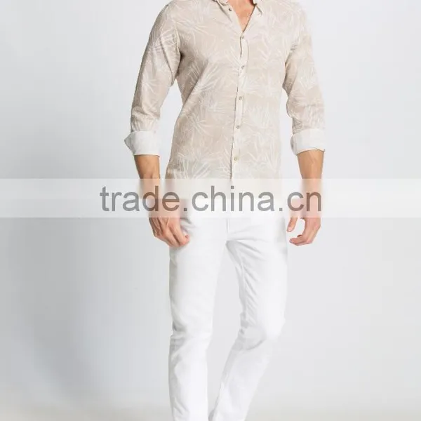 Beige Super Skinny Long Sleeve Men Casual Shirt photo-3