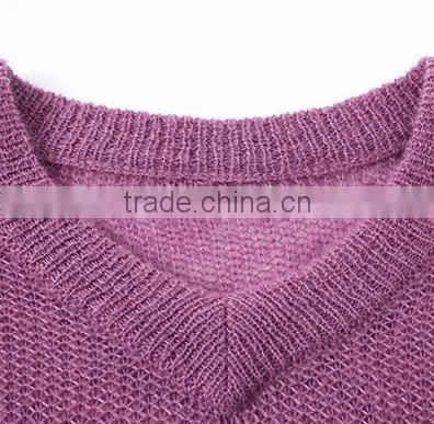 Wholesale Beautiful Purple v Collar Ladies Latest Wool Knitted Sweater Design With High Grade photo-5