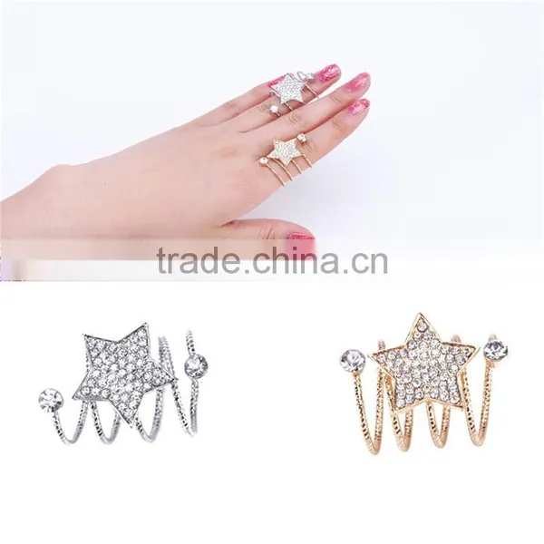 1pcs Gold-plated Rhinestone Star Wrap Spiral Finger Rings photo-2