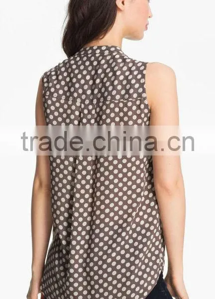 Sleeveless Dot Print Blouse With High Low Hem photo-3