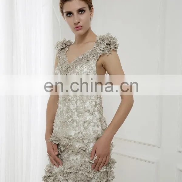 C5021 Silver-gold Lace Flower With Crystal India Mermaid Bridal Wedding Dress photo-3