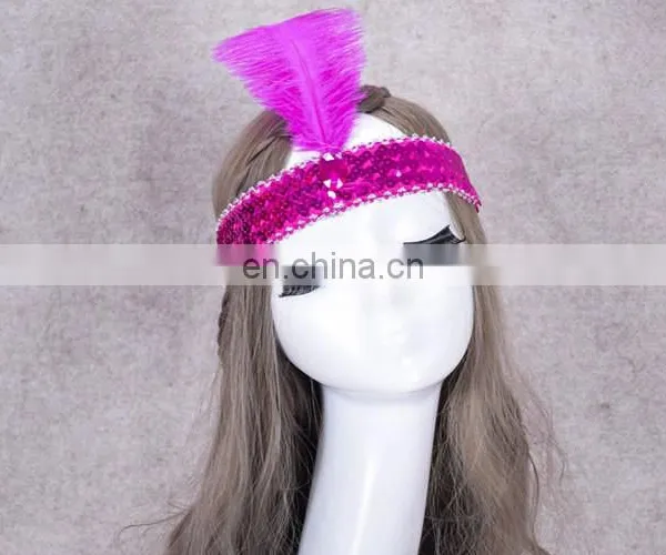 Ostrich Feather Headdress Feathers With Sequins Indian Head Band photo-4