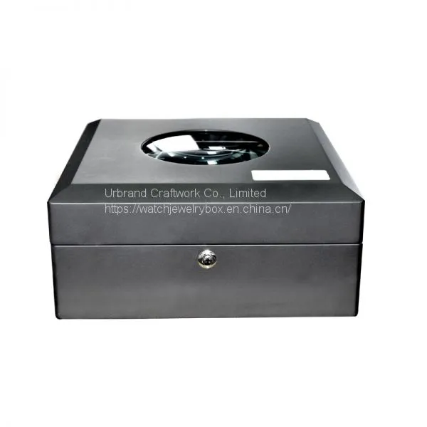 Customized Size Logo Watch Box Matt Wood Vintage Locked Watch Box With Round Glass Window on the Lid photo-3