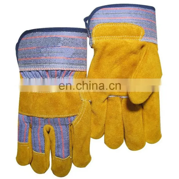 White Cotton Back Full Palm Working Leather Gloves photo-2