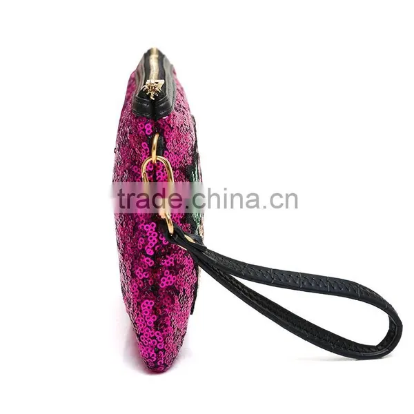 High Quality Glitter Cosmetic Bag, OEM Glitter Faux Leather Cosmetic Pouch,ladies Glitter Clutch Bag,ladies Leather Vanity Bag photo-4
