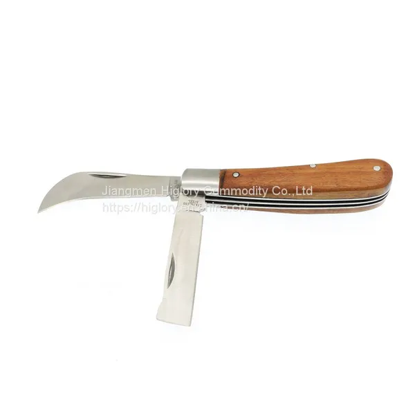 High quality 3cr13 steel double blade cutting garden knife pocket folding grafting knife with wood handle