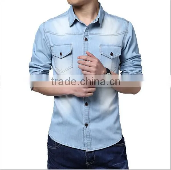 OEM Denim Shirt Dress Men Cheap Jean Shirt Wholesale photo-6