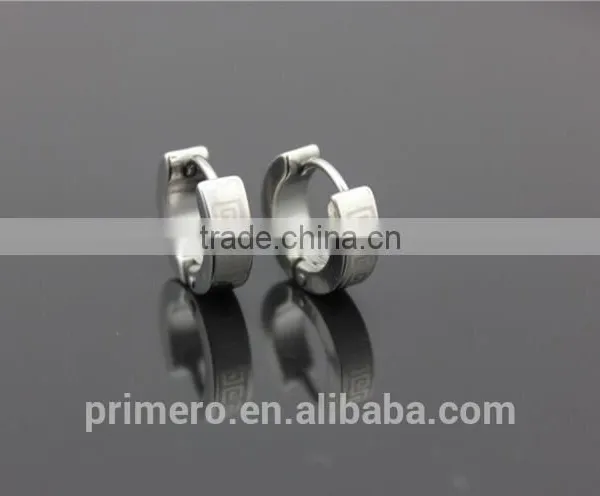 Classic 316L Stainless Steel Small Huggie Hoop Men Great Wall Pattern Silver Black Earrings photo-4