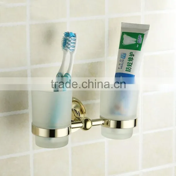 Brass Twin Tumbler Holder, Gold Color Bathroom Accessories, X16130F