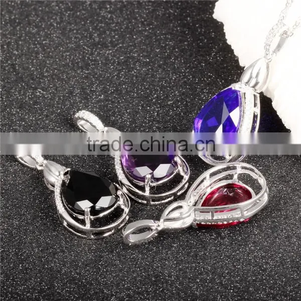 Platinum Plated Copper Zircon Black Stone Pendant photo-3