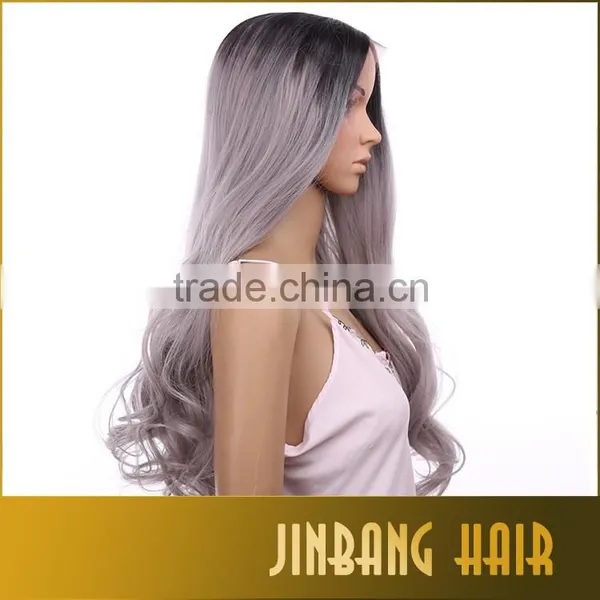 2016 Hot Sale Synthetic Long Gray Wigs for Black Women Cosplay 1B Ombre Silver Grey Lace Front Wigs Middle Part 24inch photo-5