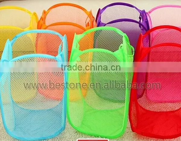 Mesh Folding Colorful Laundry Clothes Basket photo-3