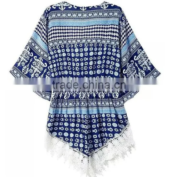 Wholesale Sexy Design Lace Trim Latest Design Beach Tunic photo-3