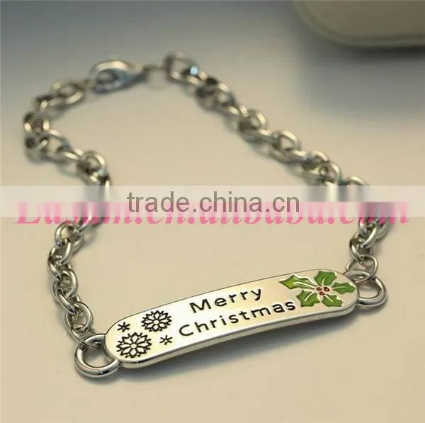 Hot Selling Merry Christmas Letter Engraved Metal Plate Cuff Bangle Bracelet photo-2