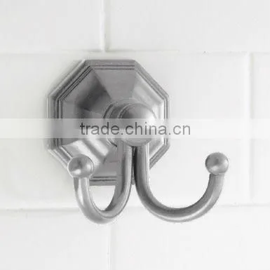 Brass Double Robe Hook in Brushed Nickel