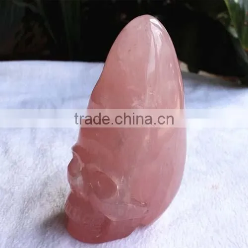 Natural Rock Carved Rose Quartz Crystal Skull photo-2