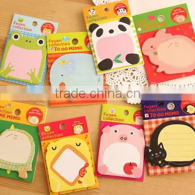 New 2016 Fashion Korean Stationery Wholesale Custom Logo Cute Cartoon Sticky Paper Animals Printed Sticky Note Book