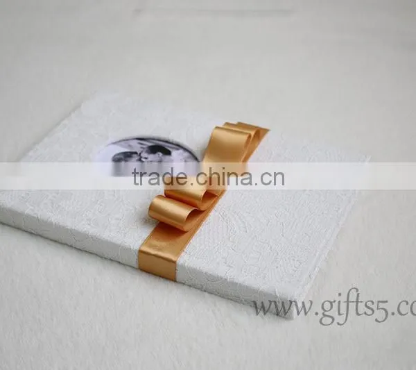 Lace White Fabric Wedding Signature Guest Book photo-3