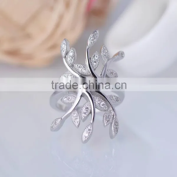Wholesale 925 Sterling Silver Spring Style Leaves and Branches Ring With Pave Setting photo-3