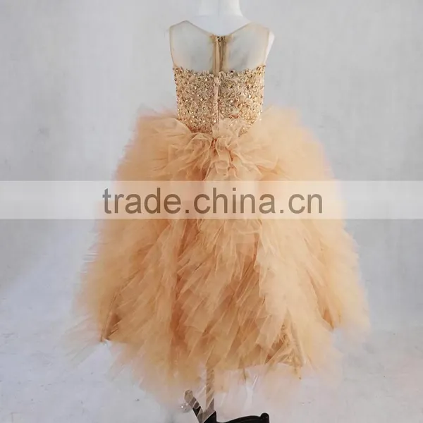 FG6 Real Sample Pictures Puffy Tulle Skirt Gold Flower Baby Girls Long Children Wedding Dresses photo-4
