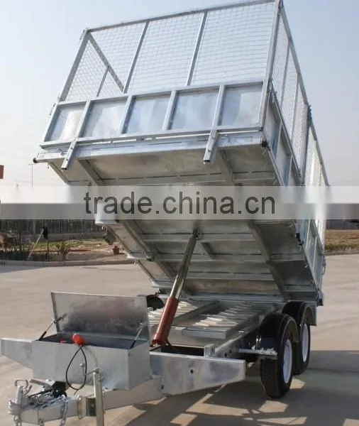 Fully Hot Deep Galvanized Tipping Trailer 2 Ton ,dump Wagon, Tandem Axles With Battary Oil Tank and Wire Mesh Fence photo-3