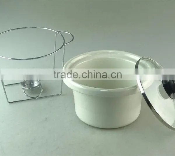 Plain White Ceramic Pots , White Ceramic Soup Tureen With Lid , Ceramic Stew Pot With Iron Stand photo-2