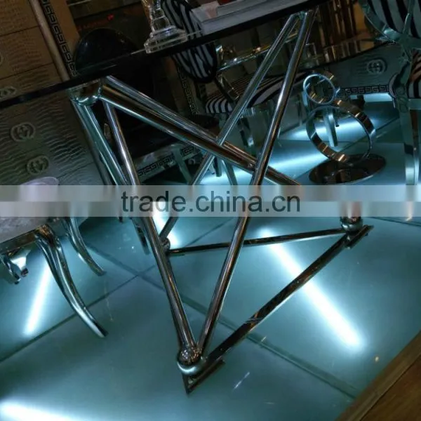 Glass Top Stainless Steel Base Dining Table and Chair AH126 photo-3