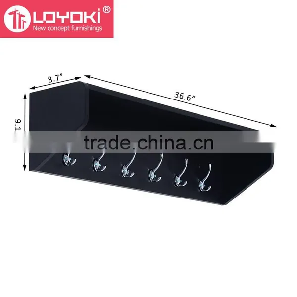 2016 High Quality Floating Entryway Shelf and Coat Rack MDF Wood Wall Shelf With 6 Hooks Wall Display Key Holder Wall Shelf photo-4