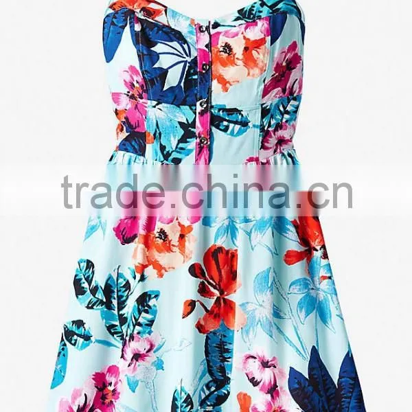 Woman Floral Spaghetti Straps Sexy Skater Rayon Dress photo-6