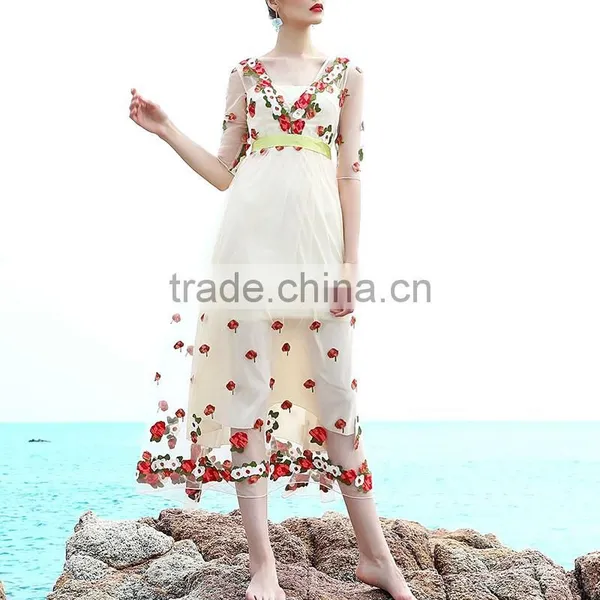 Maxnegio High Wais Mesh Bodycon Embroidery Casual Dress photo-2
