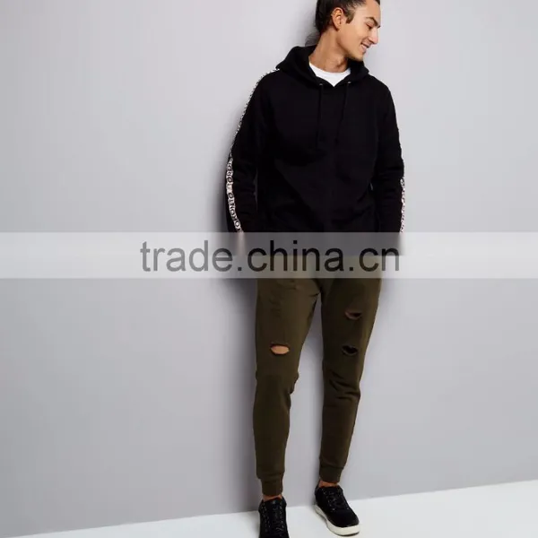 MGOO Fashion Khaki Plain Ripped Mens Joggers Custom Logo Drawstring Waist Cuffed Hem Skinny Fit Joggers With Pocket photo-3