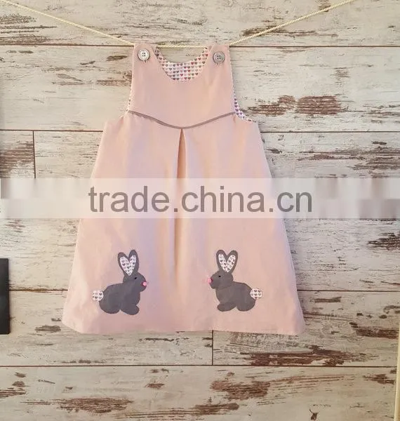Girl Pinafore Dress Kids Easter Bunny Pink Dress photo-2