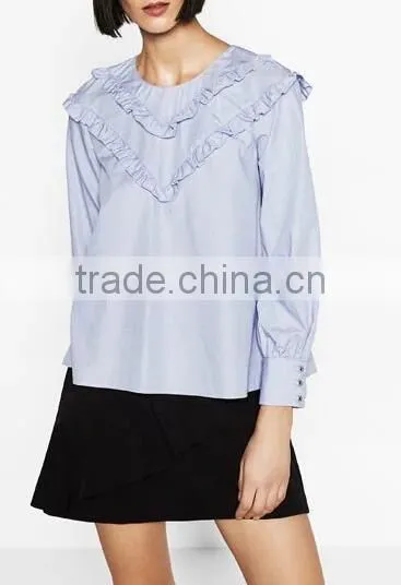 Runwaylover EY2385B Women Long Sleeve Fashion Falbala Pure Color Blouse photo-4