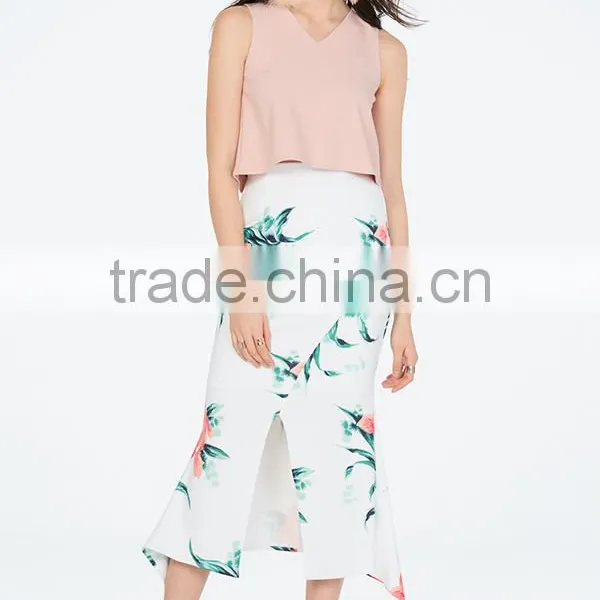 Pictures of Long and Tops Printed Floral Front Slit Skirts photo-2