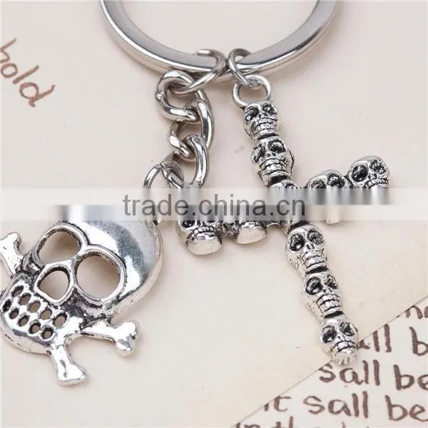 Keychain & Keyring Skeleton Skull Antique Silver Cross Carved 7.8cm photo-2