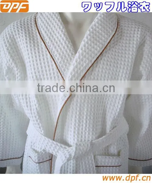 Thin Short Cotton Waffle Hotel Bathrobe With Piping
