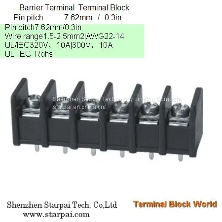 Barrier Terminal Block High Power Automotive Terminal Block Connector/Socket Pitch 7.62mm