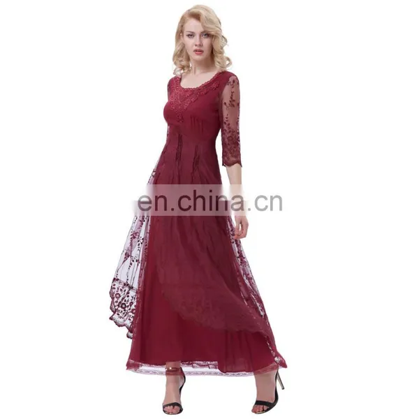 Belle Poque Retro Vintage 3/4 Sleeve Crew Neck Ankle-Length Lace Evening Dress BP000318-1 photo-3